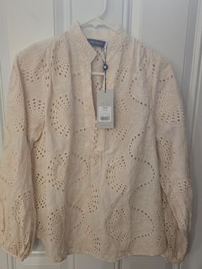 Mint Velvet Cream Eyelet Button-Front Blouse